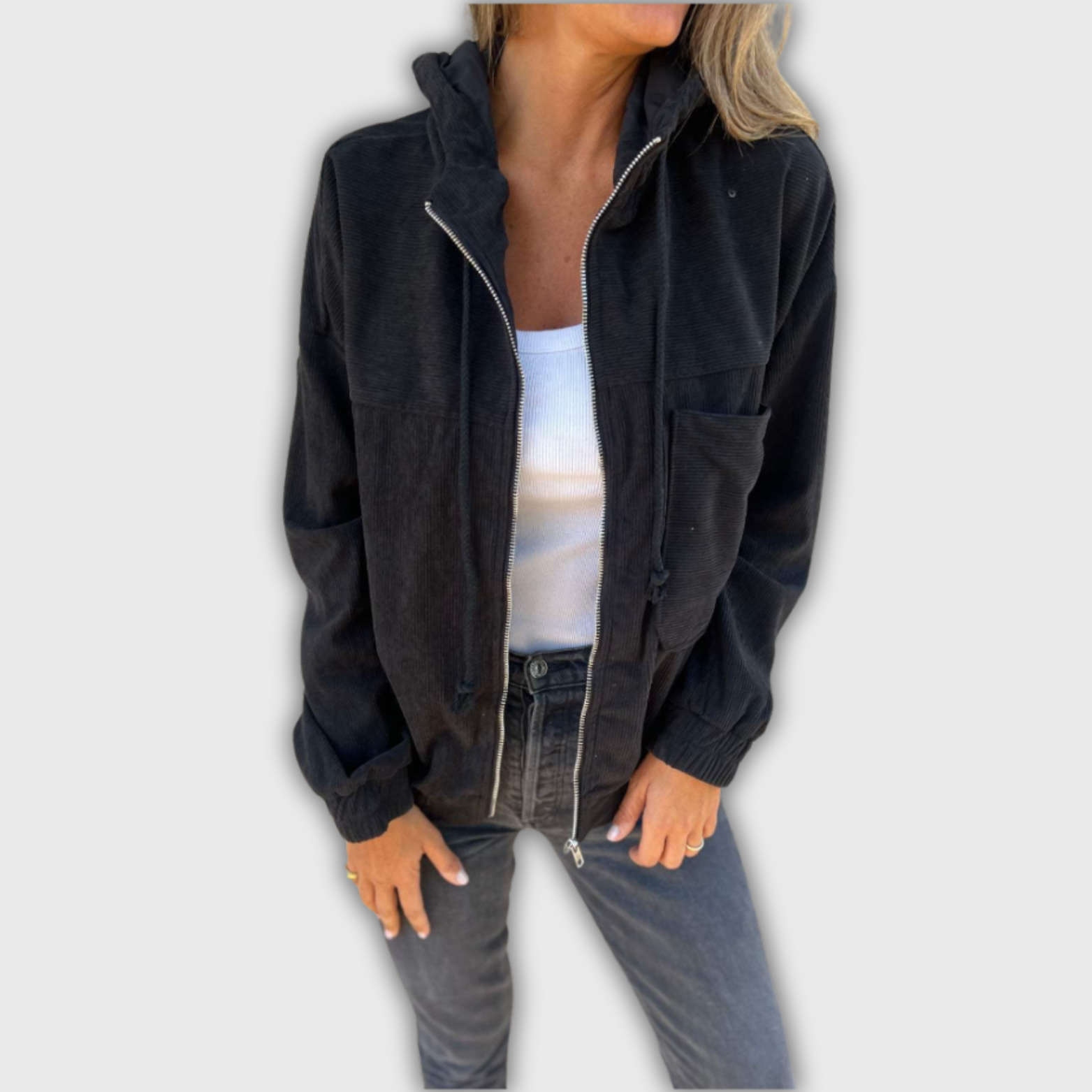 Femke™ - Retro Manchestertyg Jacka med Stil och Huva