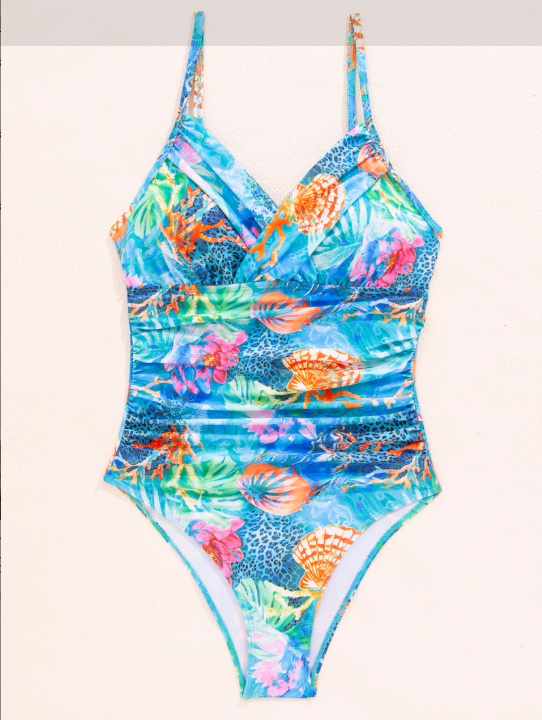 Vivienne™ – Baddräkt i Ett Stycke med Utskärningar och Havsinspirerat Tryck