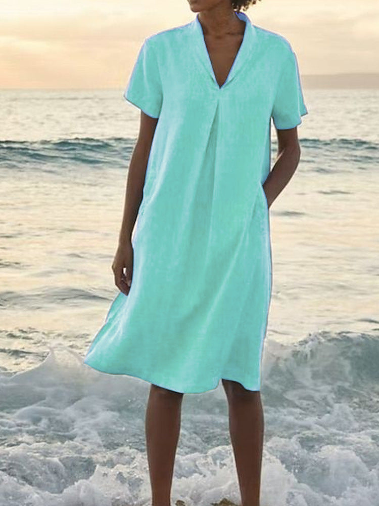 Bettina™ – V-ringad Klänning för Kvinnor med Fickor