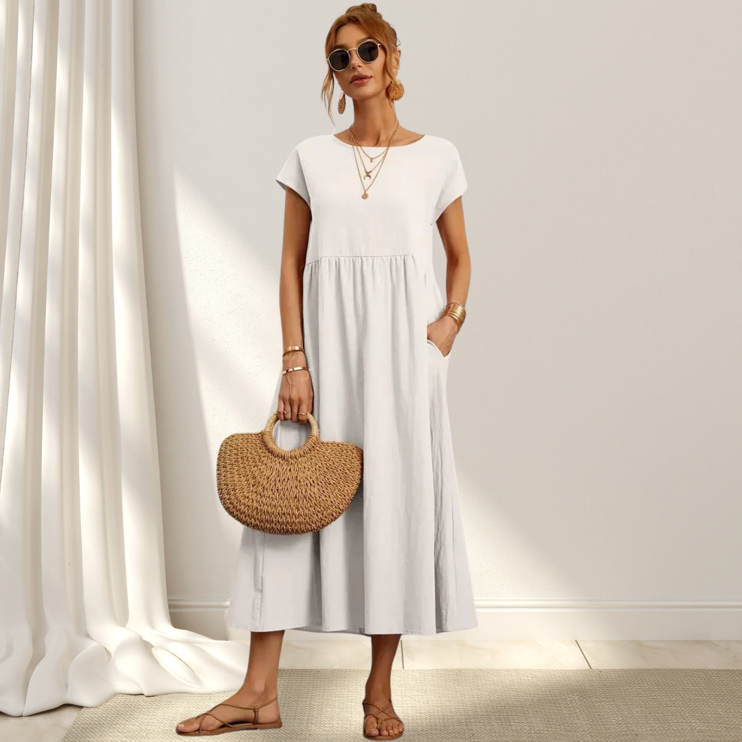 Clio™ – Elegant Sommarklänning – Lätt, Smickrande & Täcker Magen