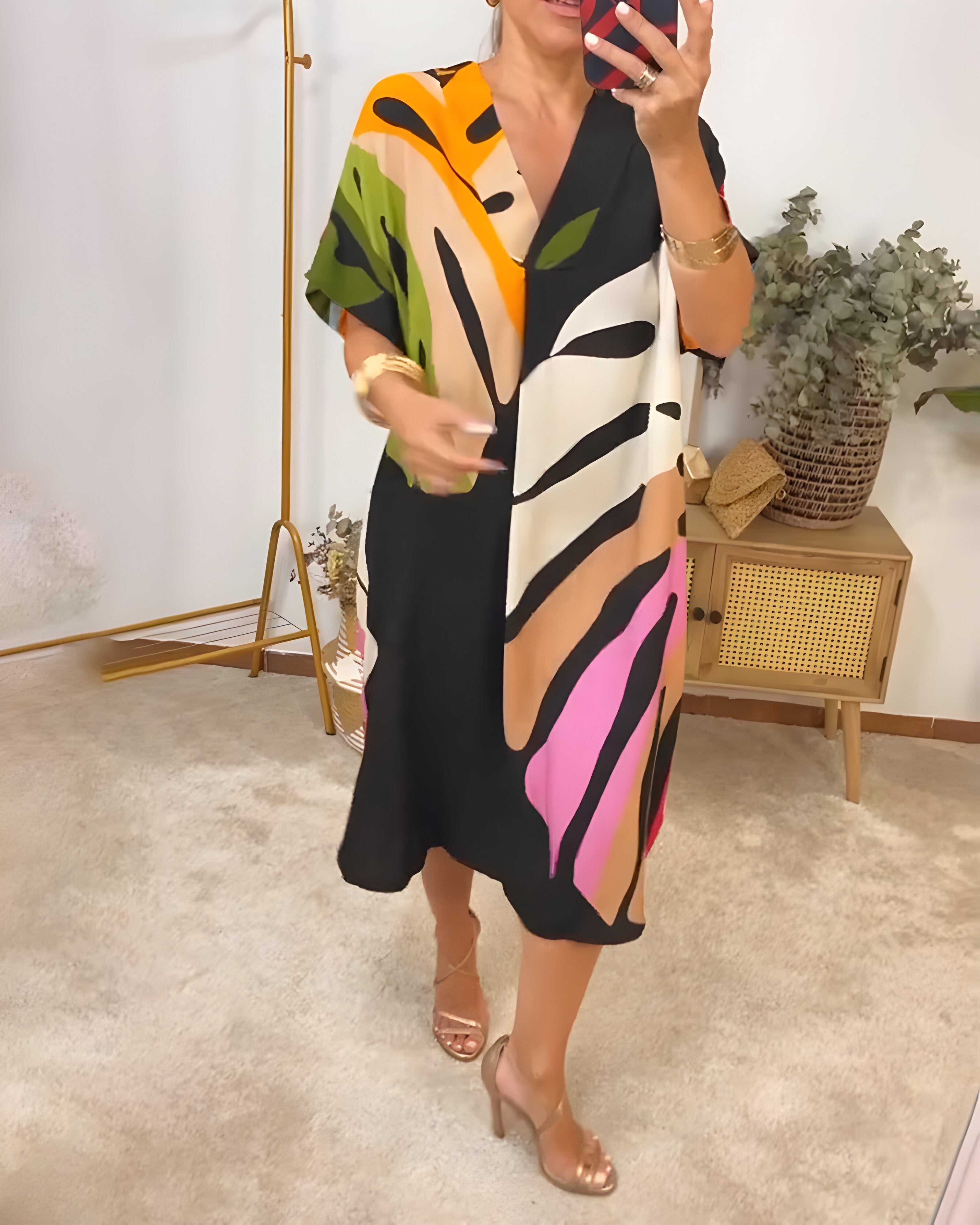 Leafara™ - Ledig Klänning med Färgglatt Bladtryck