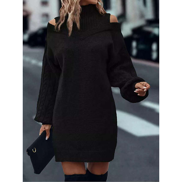 Laira™ – Hög Krage och Kabelstickad Tröjklänning